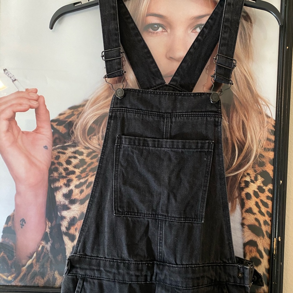 TOPSHOP MOTO BLACK WASHED OVERALLS